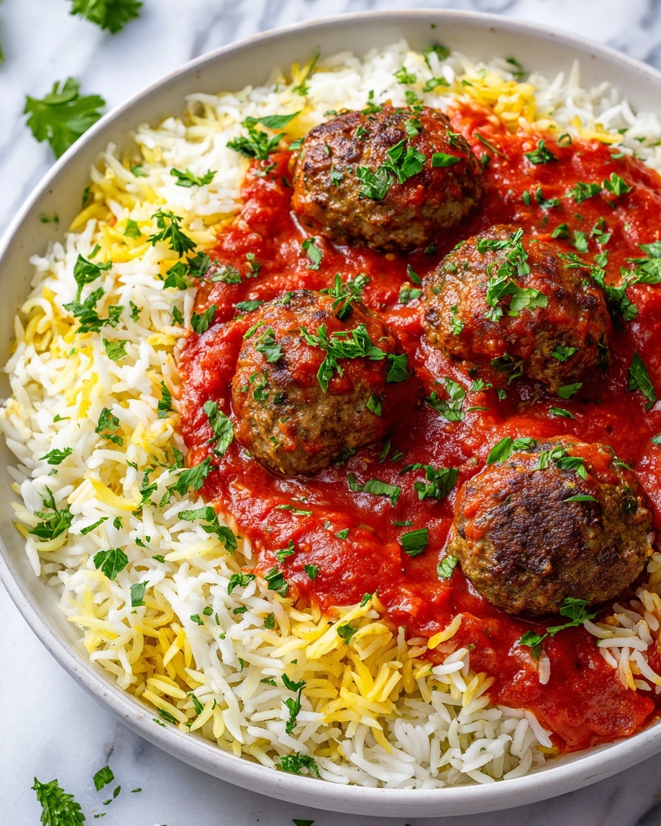 Meatballs With Tomato Sauce and Rice Recipe - Recipe Image