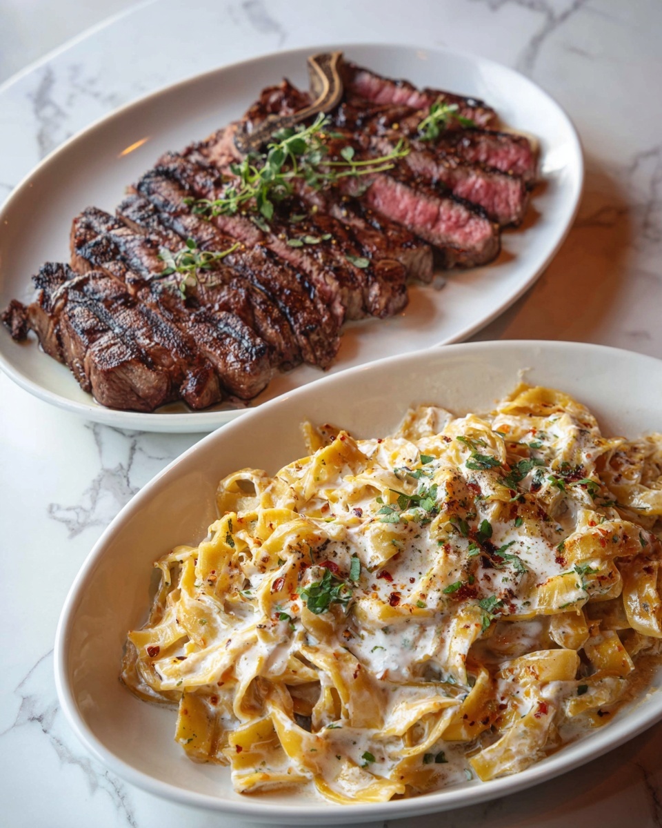 Garlic Butter Steak Bites & Creamy Alfredo Tortellini Recipe - Recipe Image