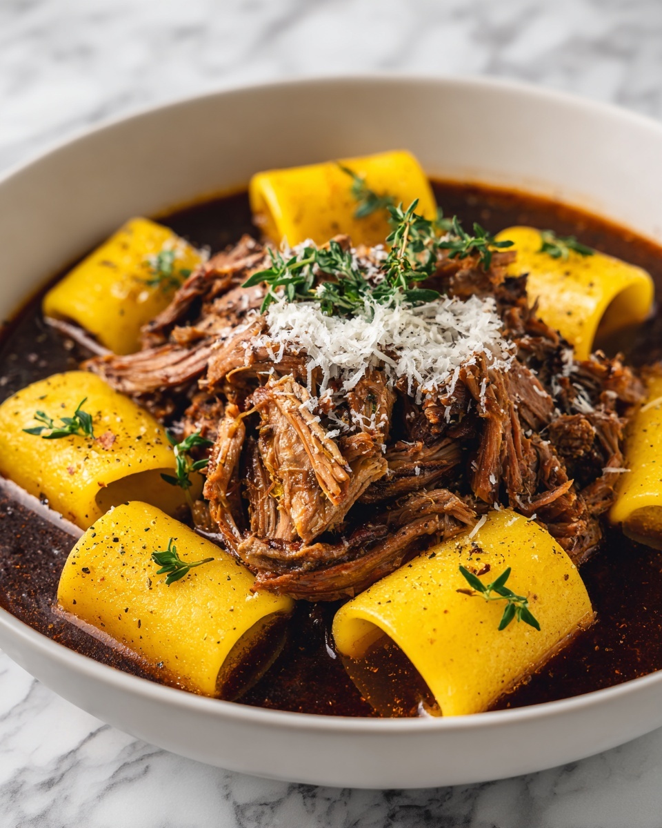 Slow Cooked Braised Beef Brisket Rigatoni with Tarragon Recipe - Recipe Image