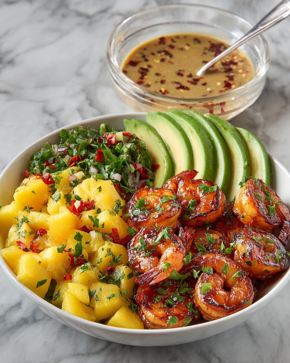 Grilled Shrimp Bowls with Mango Salsa, Avocado, and Lime-Chili Sauce Recipe - Recipe Image