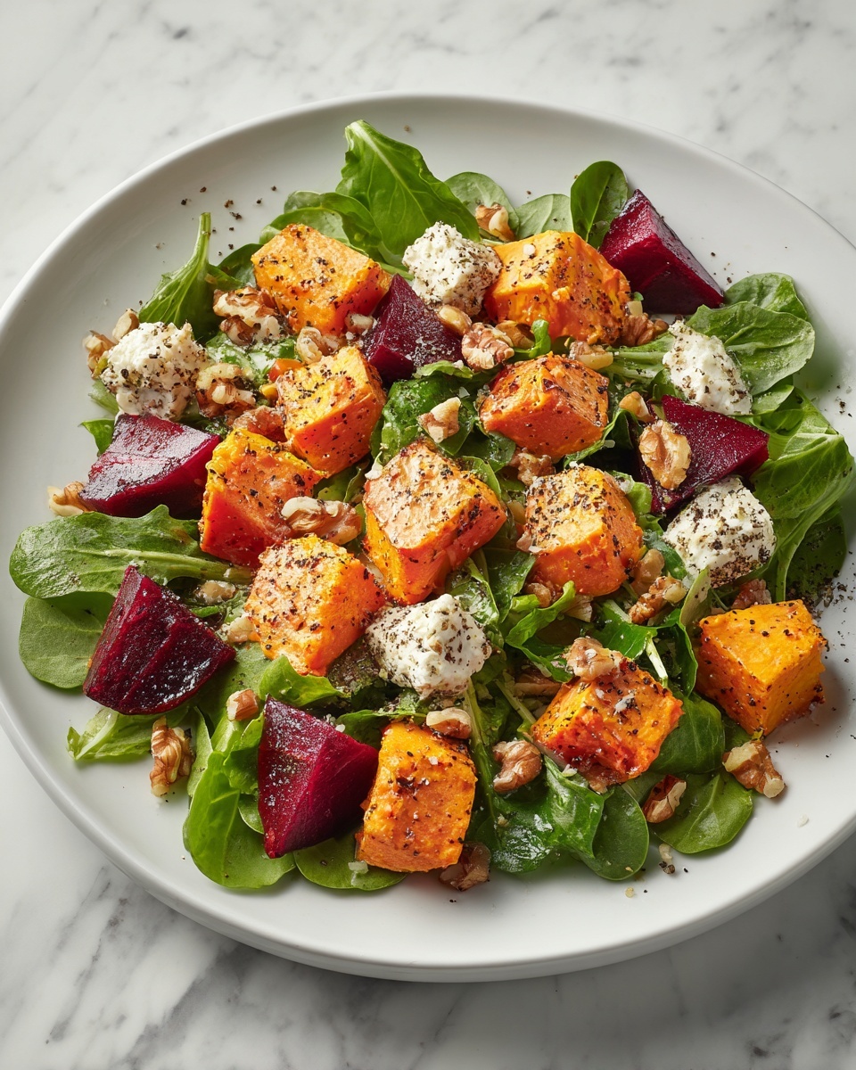Creamy Roasted Beet Salad with Sweet Potato and Feta Recipe - Recipe Image