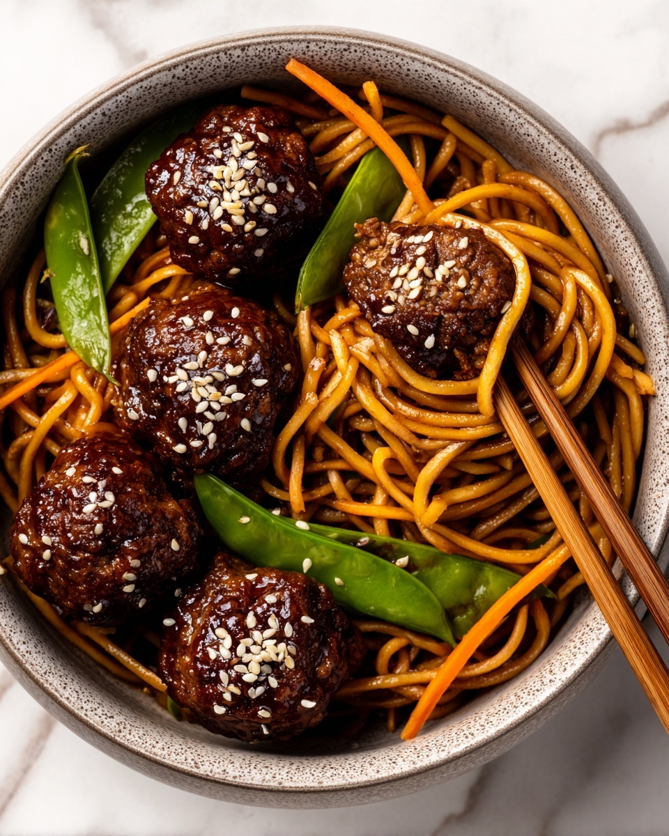 Asian Meatballs with Yakisoba Recipe - Recipe Image