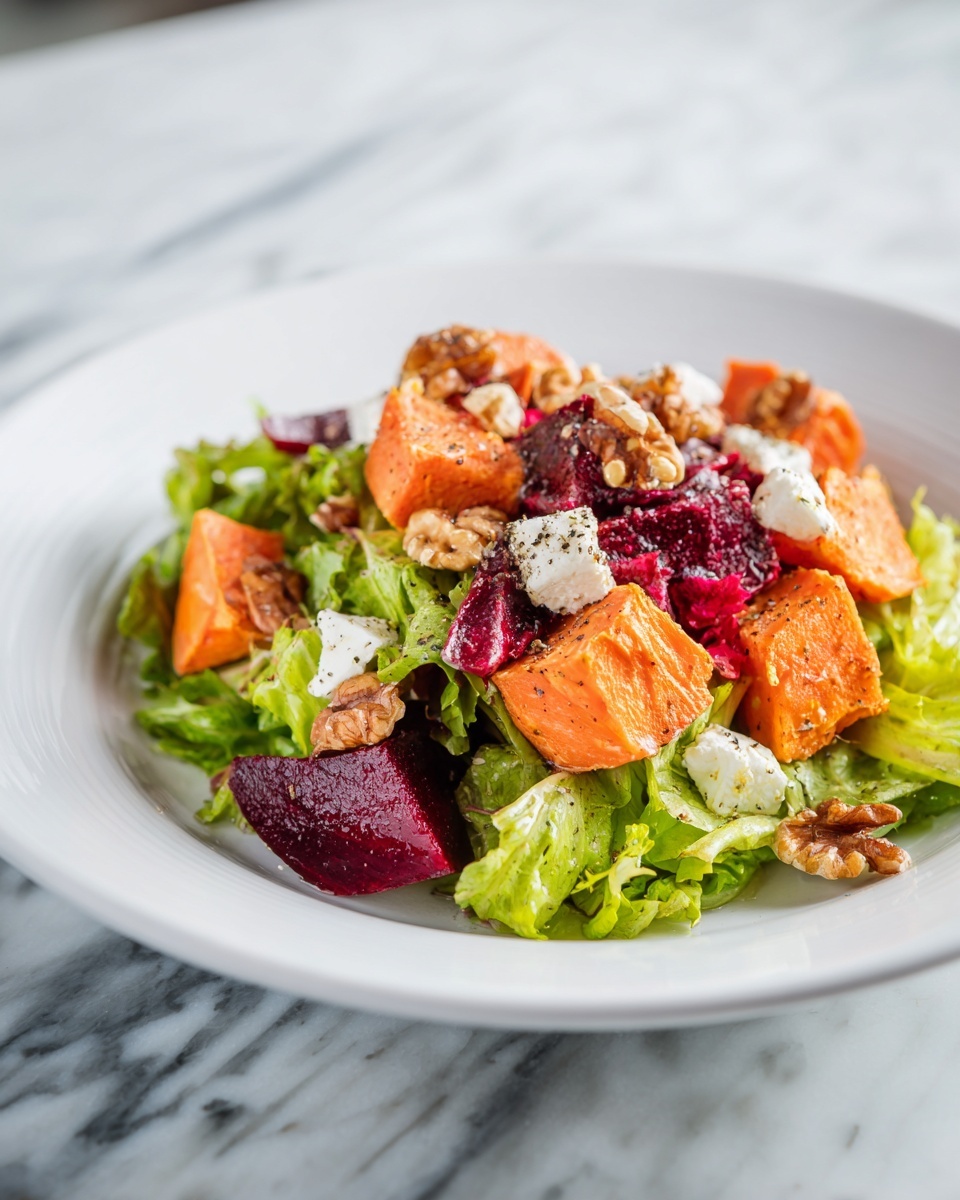 Creamy Roasted Beet Salad with Sweet Potato and Feta Recipe - Recipe Image