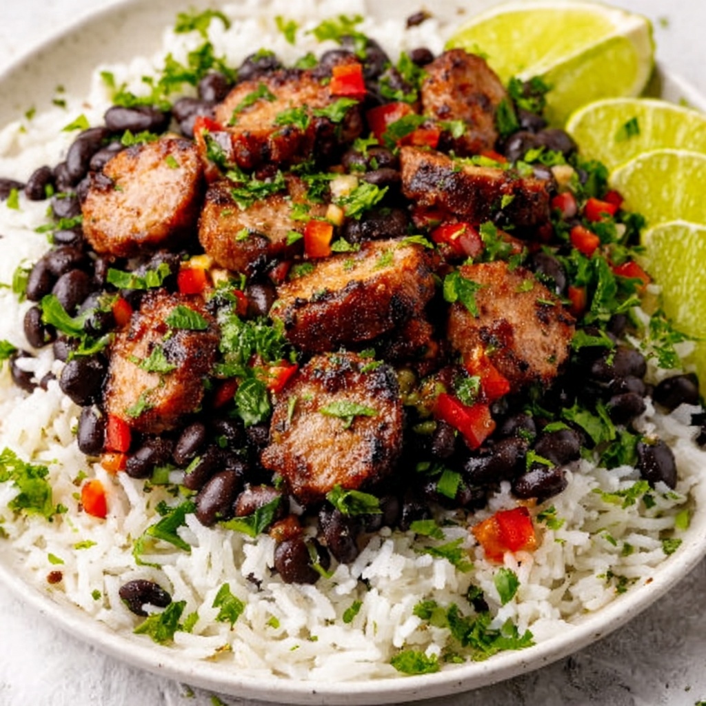 Savory Black Beans and Rice with Beef Sausage Recipe - Recipe Image