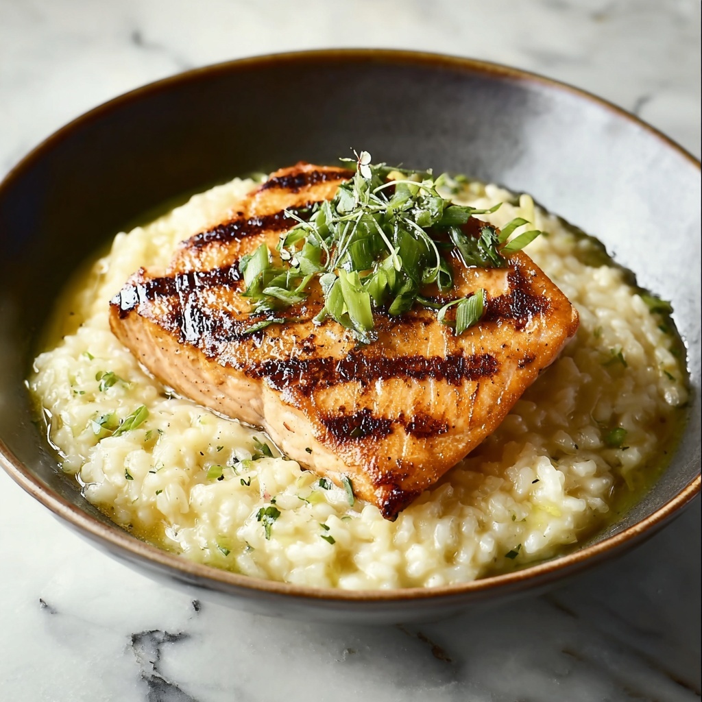 Japanese-Style Risotto with Seared Salmon and Shiitake Mushrooms Recipe - Recipe Image