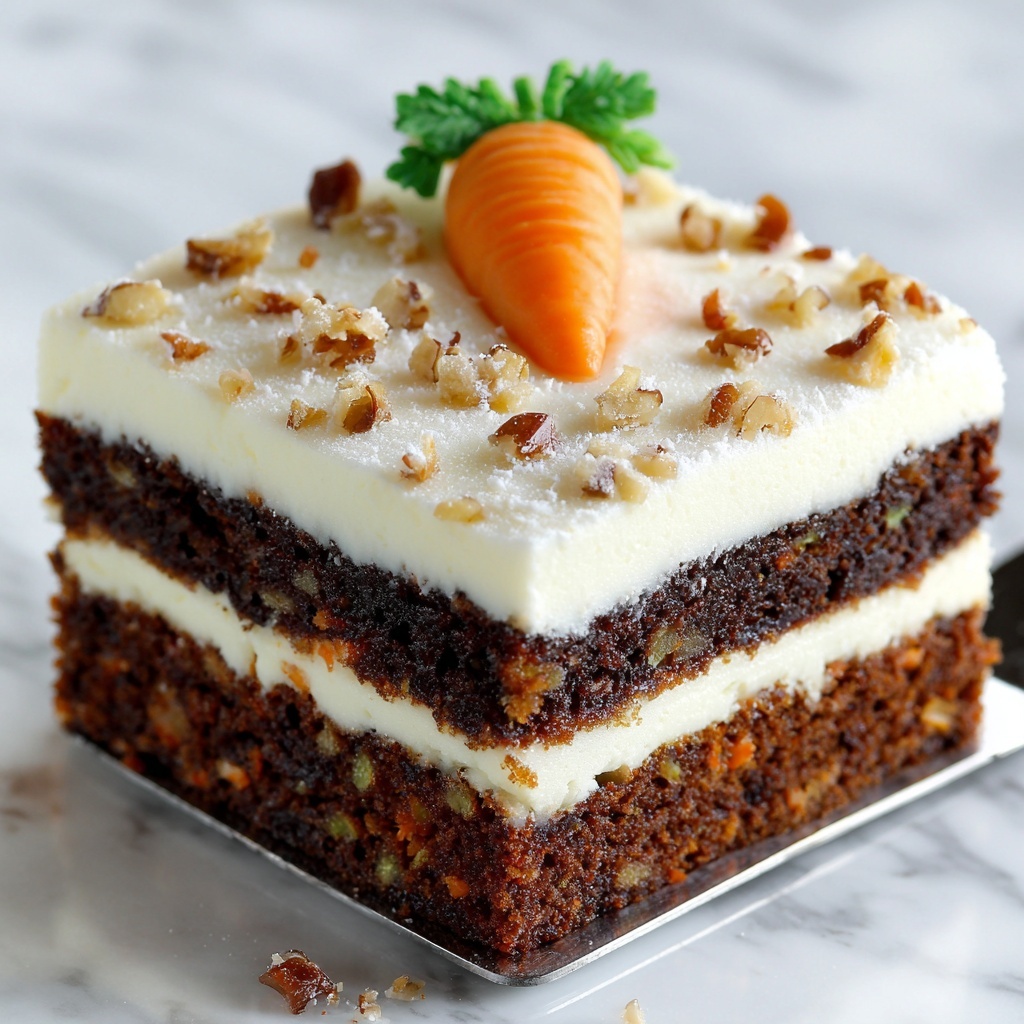 Carrot Sheet Cake with Cream Cheese Frosting and Pecan Garnish Recipe - Recipe Image