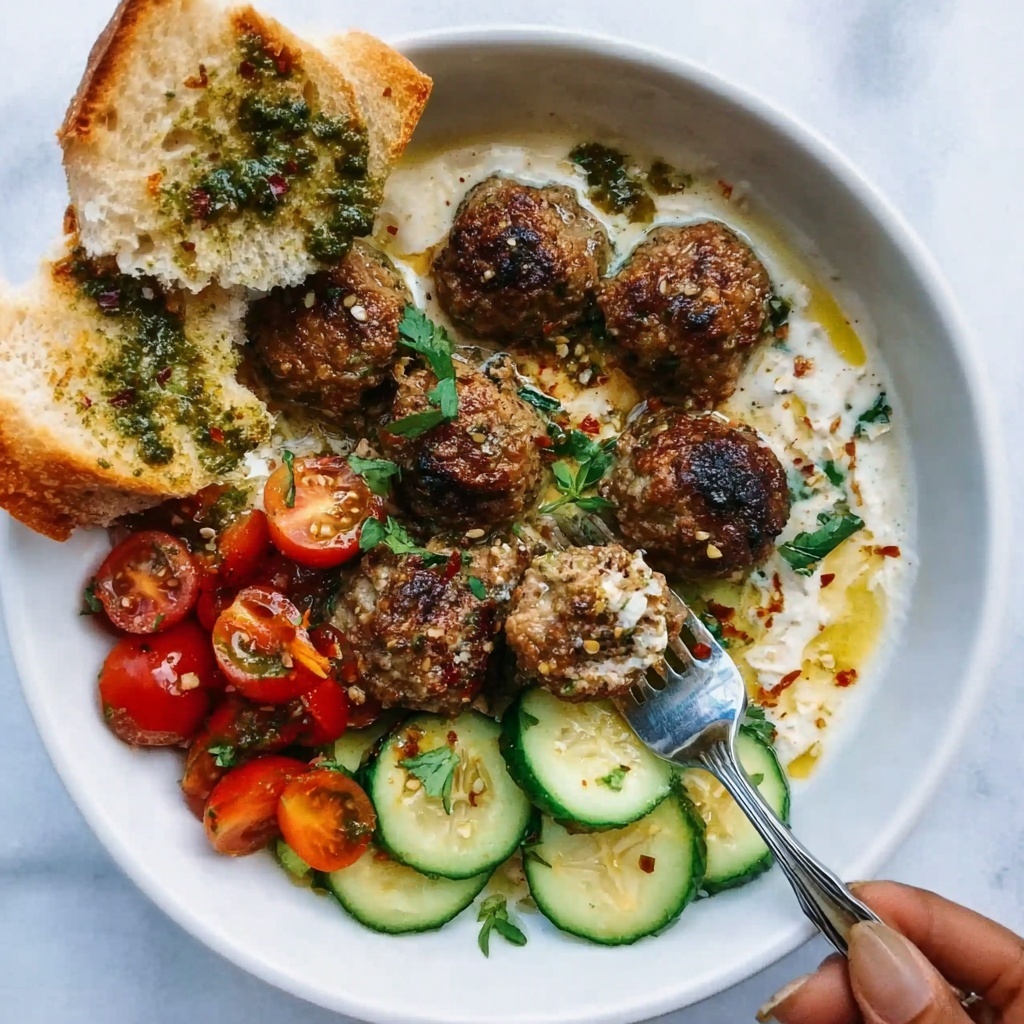 Sheet Pan Meatballs with Tomato Salad and Green Sauce Recipe - Recipe Image