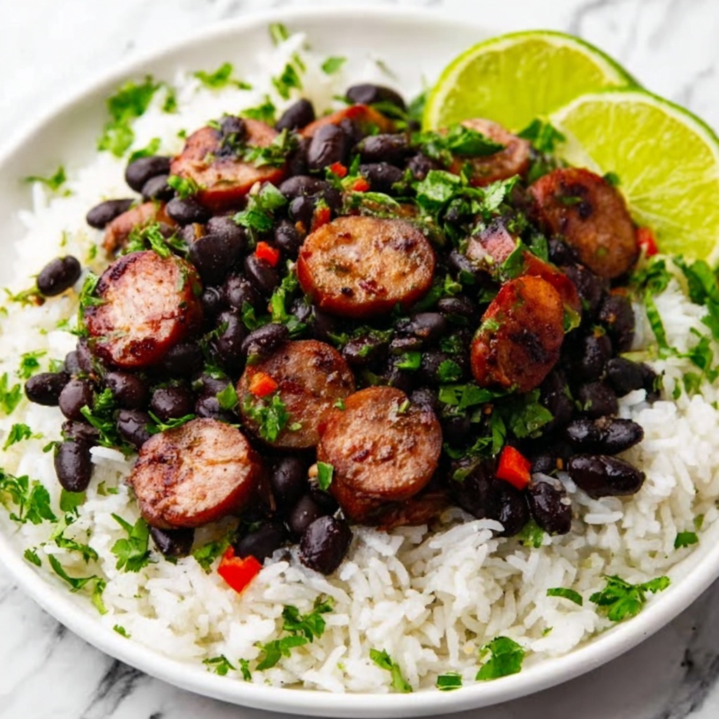 Savory Black Beans and Rice with Beef Sausage Recipe - Recipe Image