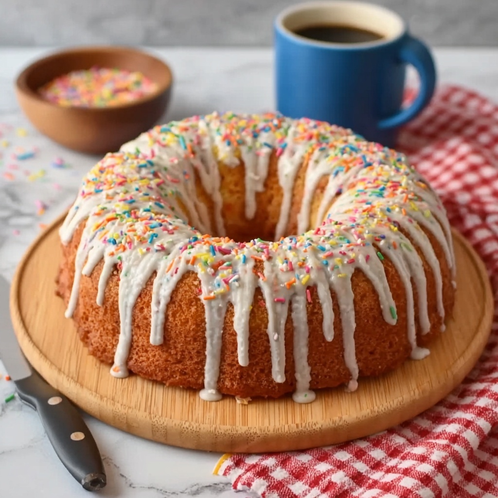 Funfetti Bundt Cake with Rainbow Sprinkles and White Chocolate Pudding Recipe - Recipe Image