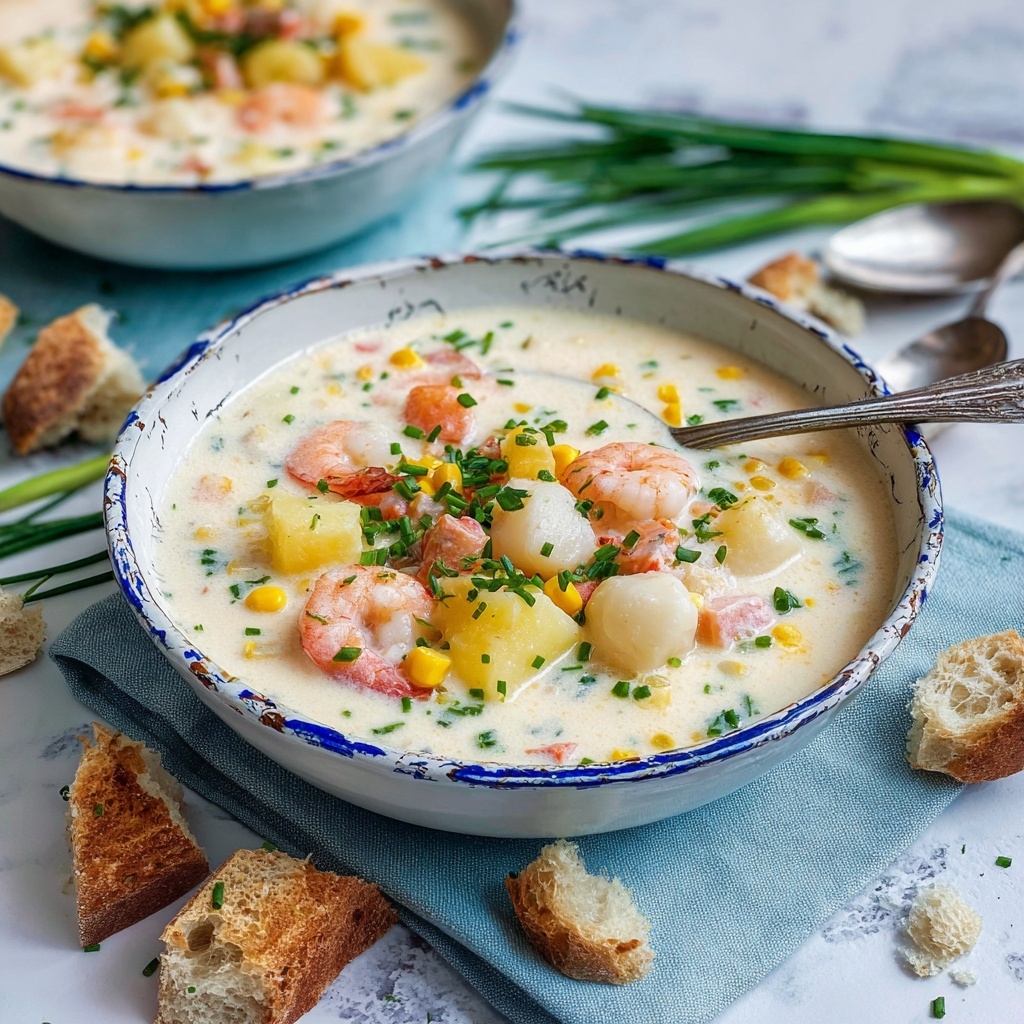 Seafood Chowder with Bacon, Potatoes, Corn, and Herbs Recipe - Recipe Image