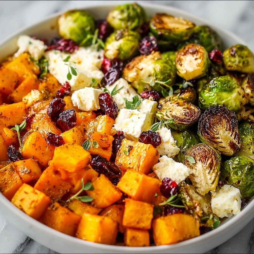 Cranberry-Glazed Roasted Butternut Squash, Brussels Sprouts, and Sweet Potato Salad Recipe - Recipe Image