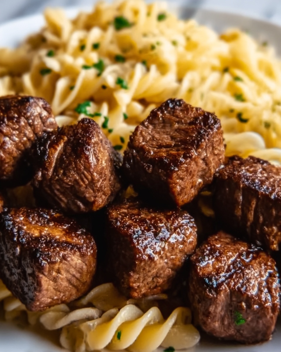 Sizzling Garlic Butter Steak Bites & Creamy Pepper Jack Pasta Recipe - Recipe Image