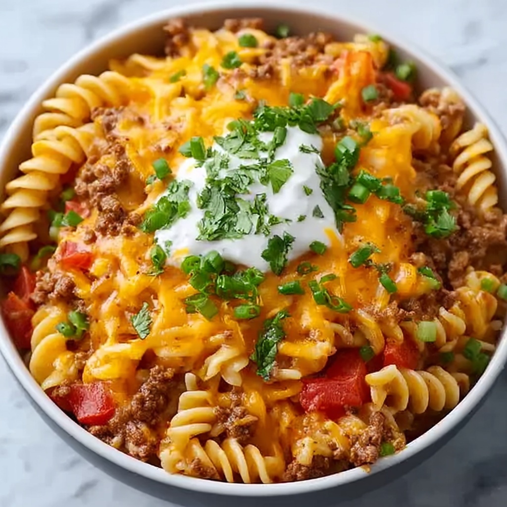 One Pot Beef Taco Pasta Recipe - Recipe Image